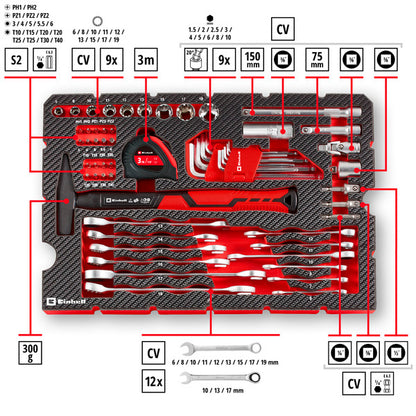 Einhell-KWB E-Case Werkzeugkoffer Universal, 80-teilig (schwarz/rot)