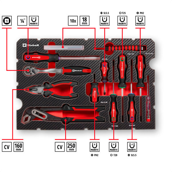 Einhell-KWB E-Case Werkzeugkoffer Universal, 80-teilig (schwarz/rot)