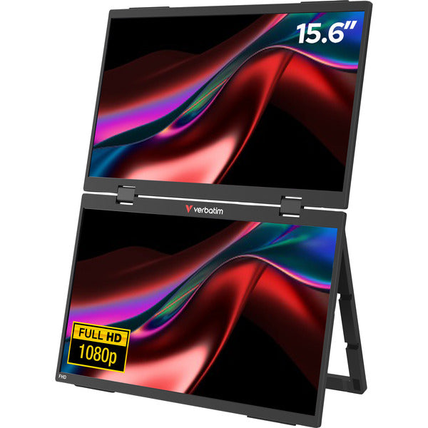 Verbatim Dualer tragbarer Monitor 15,6″ (32403) (39.6 cm (15.6 Zoll), schwarz, 2x FullHD, IPS, USB-C, Mini-HDMI, Lautsprecher)