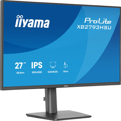 Iiyama ProLite XB2793HSU-B1 27-inch (68.6 cm) Matte Black Full HD IPS Monitor with HDMI, DisplayPort, USB Hub, Built-in Speakers, 120Hz Panel