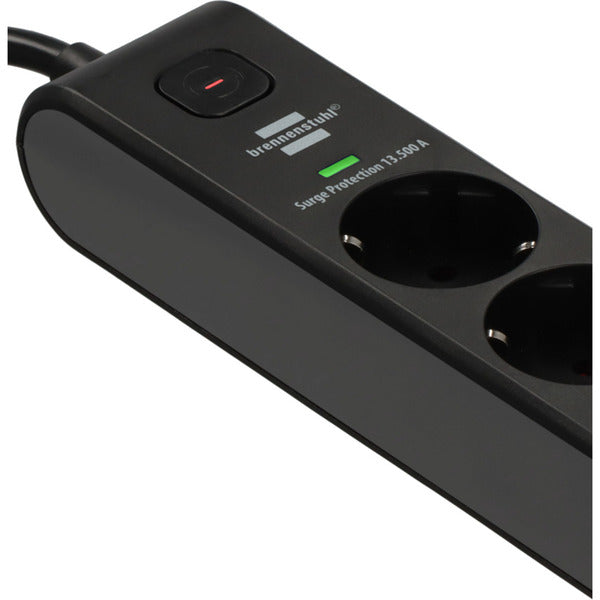 Brennenstuhl Steckdosenleiste 6-fach mit 1x USB-C, 1x USB-A (schwarz/anthrazit, 2 Meter, 13.500A Überspannungsschutz)