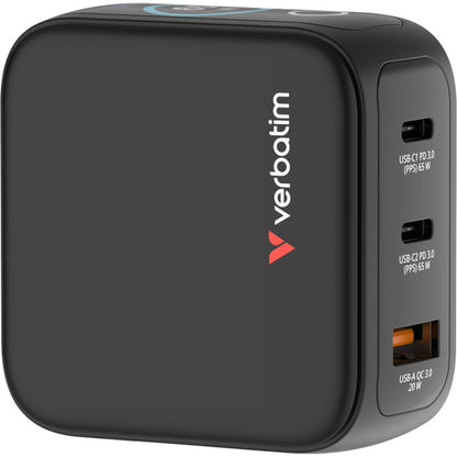 Verbatim Mini-GaN-Ladegerät mit Display (schwarz, 65 Watt)
