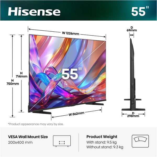 Hisense 55E7S Hi-QLED-Fernseher (139 cm (55 Zoll), schwarz, UltraHD/4K, Triple Tuner)