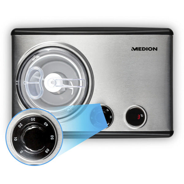 Medion LIFE Eismaschine MD 18387 (schwarz/edelstahl, für 800ml Eiscreme, 150 Watt)