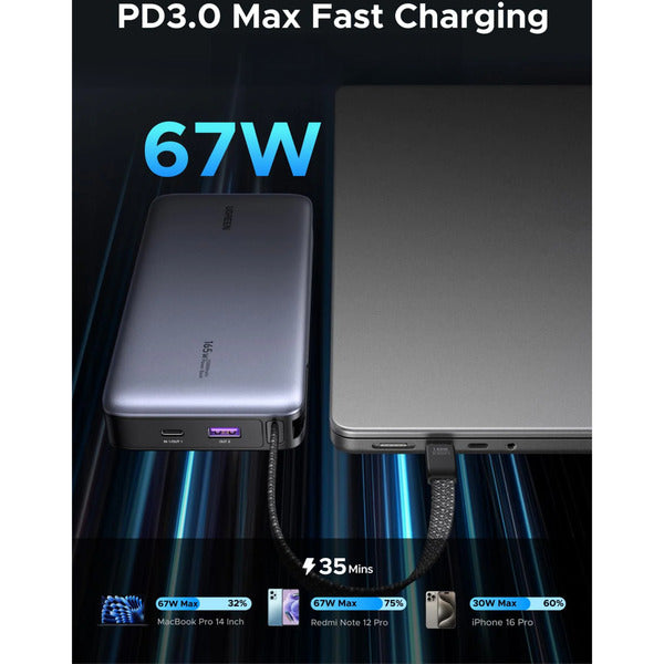 Ugreen Nexode Power Bank 20000mAh 67W mit USB-C Kabel (grau/schwarz)