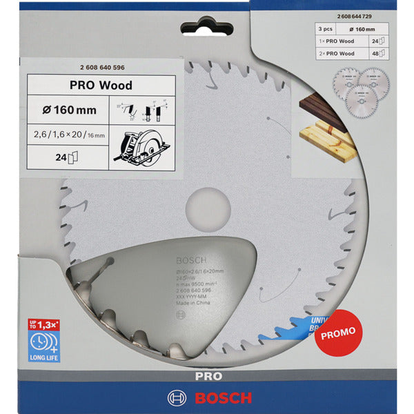 Bosch Powertools PRO Wood Kreissägeblatt 160 mm (3 Stück, Promo-Pack)