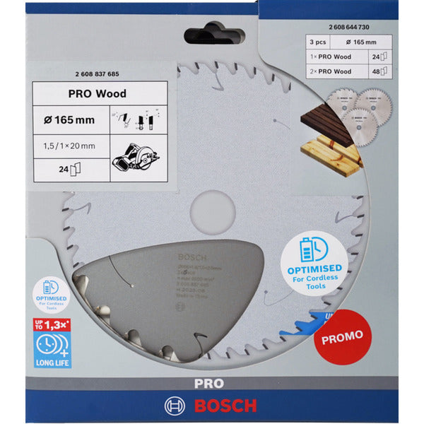 Bosch Powertools PRO Wood Cordless Kreissägeblatt 165 mm (3 Stück, Promo-Pack)