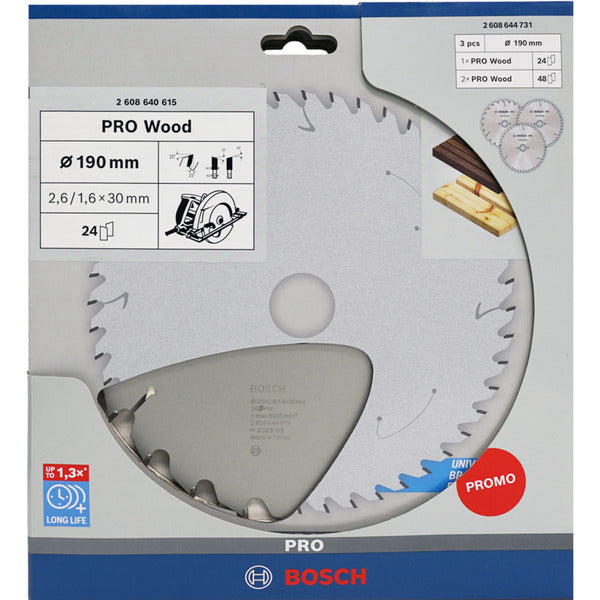 Bosch Powertools PRO Wood Kreissägeblatt 190 mm (3 Stück, Promo-Pack)