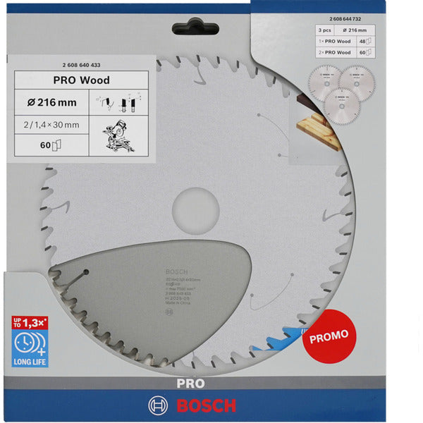 Bosch Powertools PRO Wood Kreissägeblatt 216 mm (3 Stück, Promo-Pack)