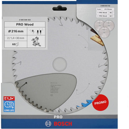 Bosch Powertools PRO Wood Kreissägeblatt 216 mm (3 Stück, Promo-Pack)