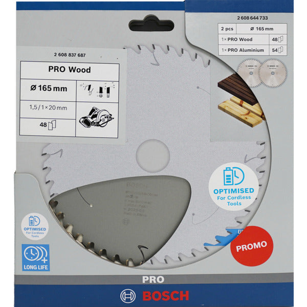 Bosch Powertools BOSCH PRO Holz-/Alu-Kreissägeblatt 165mm, Twin Pack