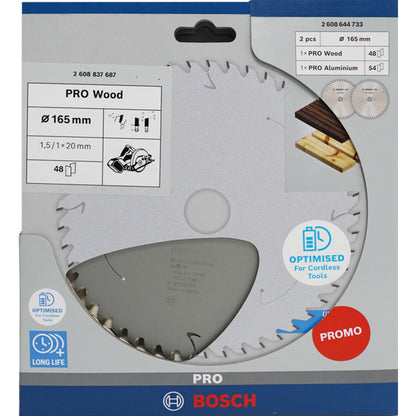 Bosch Powertools BOSCH PRO Holz-/Alu-Kreissägeblatt 165mm, Twin Pack