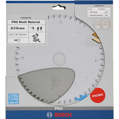Bosch Powertools BOSCH PRO Holz-/Multimat-Kreissägeblatt 216mm, Twin Pack