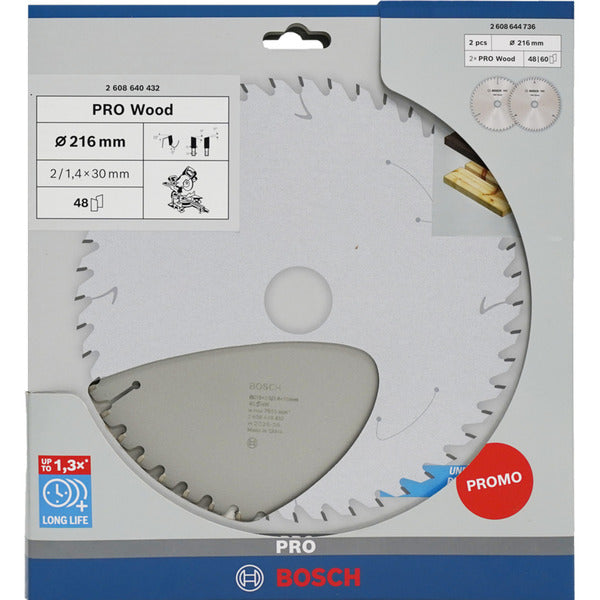 Bosch Powertools PRO Wood Kreissägeblatt 216 mm (2 Stück, Promo-Pack)