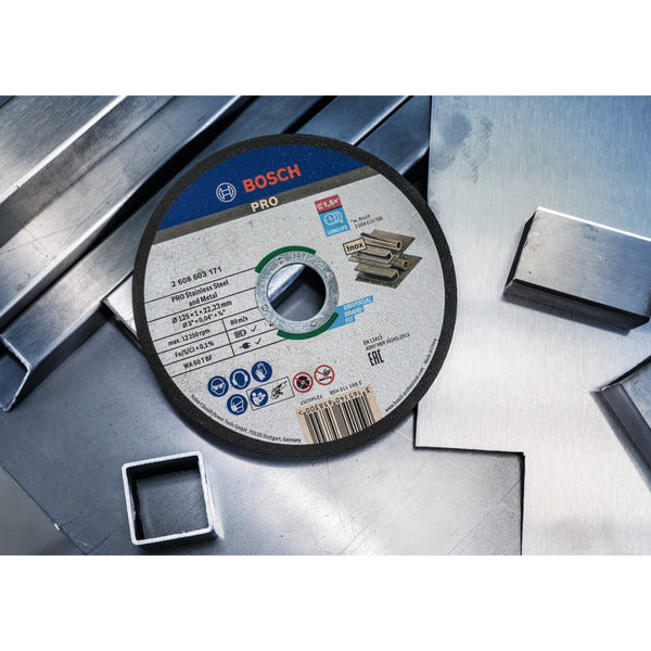 Bosch Powertools PRO Stainless Steel and Metal, Ø 125 mm, 100 Stück im Eimer (Bohrung 22,23 mm, WA 60 T BF)