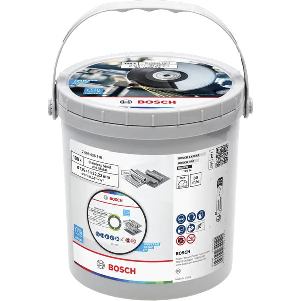Bosch Powertools Trennscheibe für Edelstahl und Metall, Ø 125 mm, 100 Stück im Eimer (Bohrung 22,23 mm, A 60 T BF)