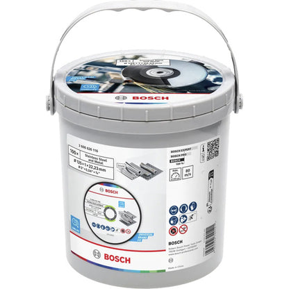 Bosch Powertools Trennscheibe für Edelstahl und Metall, Ø 125 mm, 100 Stück im Eimer (Bohrung 22,23 mm, A 60 T BF)