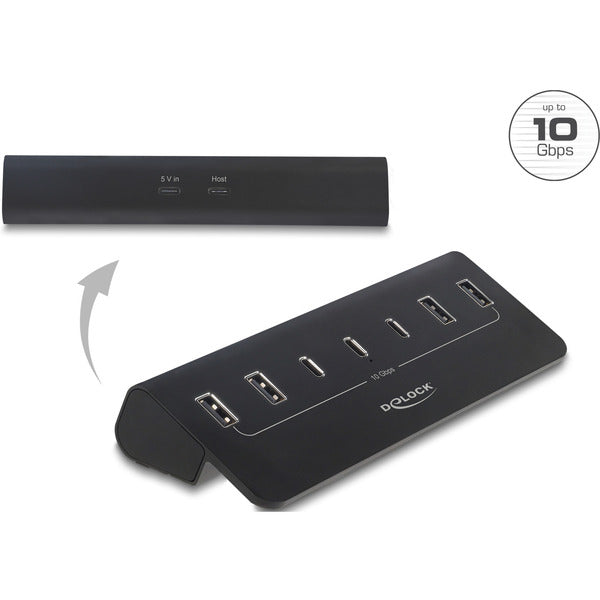 DeLOCK USB 10 Gbps Hub mit 3 USB Type-C und 4 USB Typ-A Ports (schwarz)