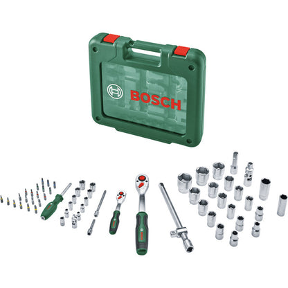 Bosch Powertools 1/4" + 1/2" Ratschen Set mit Steckschlüsseln, 60-teilig (grün, Drehmoment bis 768 Nm, im Koffer)