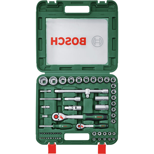 Bosch Powertools 1/4" + 1/2" Ratschen Set mit Steckschlüsseln, 60-teilig (grün, Drehmoment bis 768 Nm, im Koffer)