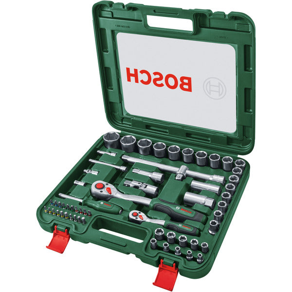 Bosch Powertools 1/4" + 1/2" Ratschen Set mit Steckschlüsseln, 60-teilig (grün, Drehmoment bis 768 Nm, im Koffer)