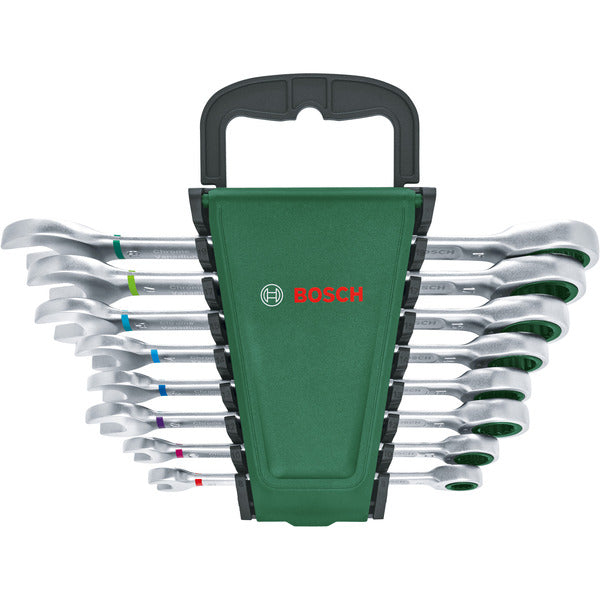 Bosch Powertools Schraubenschlüssel mit Ratsche Set, 8-teilig (grün/schwarz)