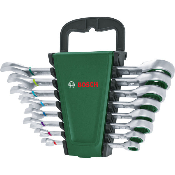 Bosch Powertools Schraubenschlüssel mit Ratsche Set, 8-teilig (grün/schwarz)