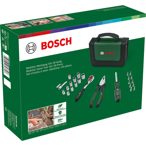 Bosch Powertools Starter Werkzeug Set, 26-teilig (grün/schwarz, mit Textil-Reißverschlussetui)