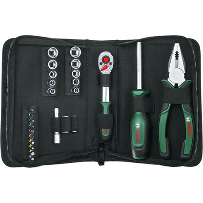 Bosch Powertools Starter Werkzeug Set, 26-teilig (grün/schwarz, mit Textil-Reißverschlussetui)