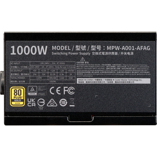 Cooler Master ELITE GOLD 1000 (schwarz, 1x 12-Pin High Power GPU, 3x PCIe, 1000 Watt)