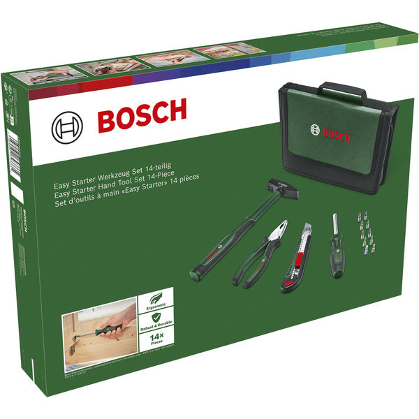 Bosch Powertools Easy Starter Werkzeug Set, 14-teilig (grün/schwarz, im Textil-Reißverschlussetui)