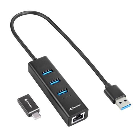 3-Port USB 3.2 Gen 1 Alu Hub + Ethernet (schwarz)