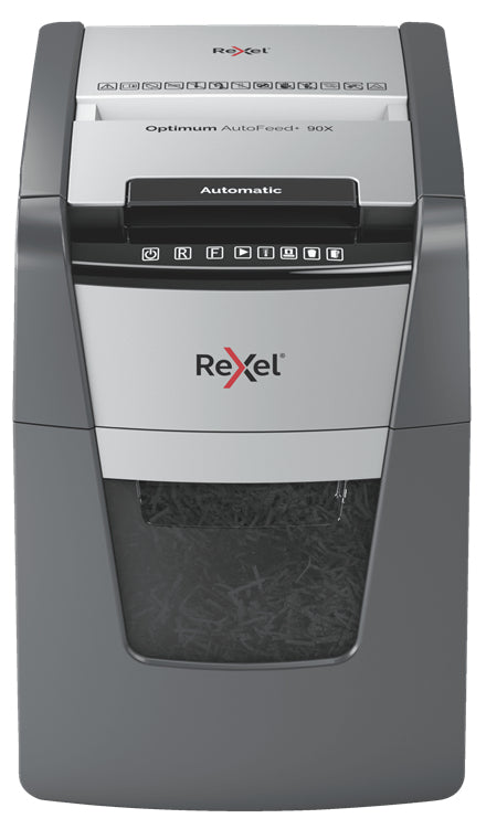 Κομποστοποιητής Εγγράφων Rexel AutoFeed+ 90X με Αυτόματη Τροφοδοσία, Καταστροφή σε Σταυροειδείς Λωρίδες, Επίπεδα Θορύβου 55 dB, Μαύρο και Γκρι