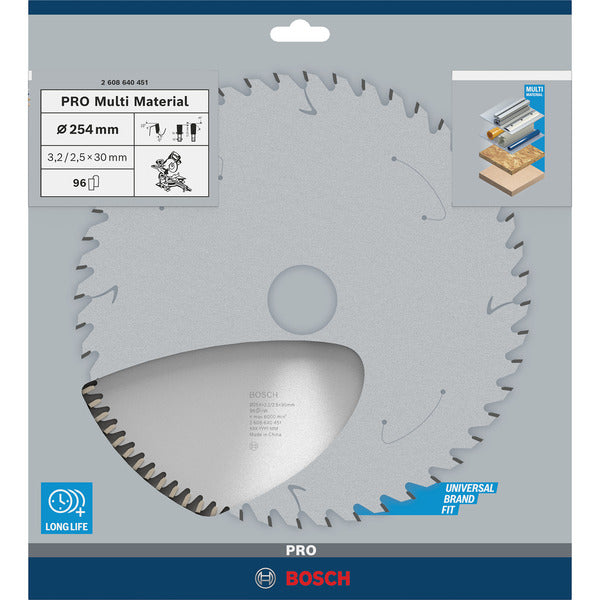Bosch Powertools Kreissägeblatt Multi Material, Ø 254mm, 96Z (Bohrung 30mm, für Kapp- & Gehrungssägen)