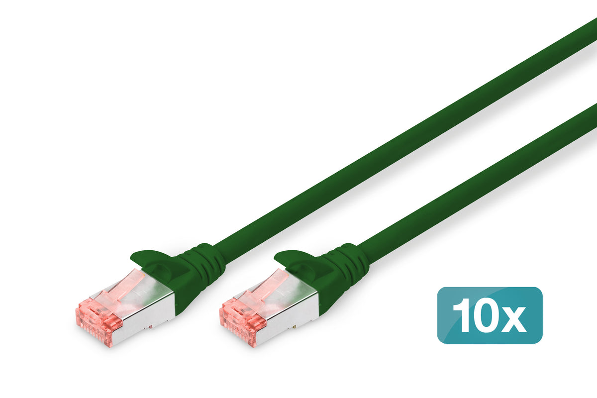 DIGITUS CAT 6 S/FTP Patch Cable, 10 Pieces, 2 m, Green