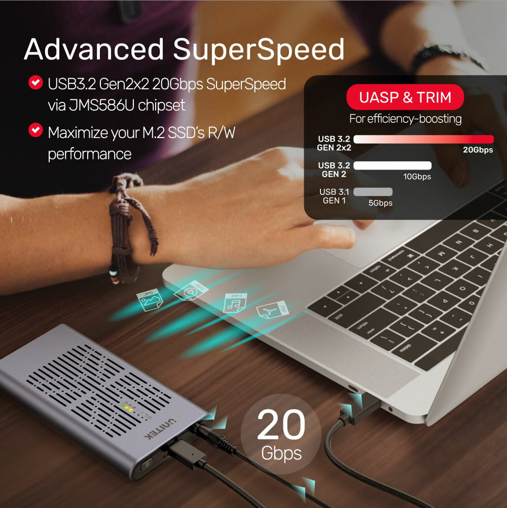 UNITEK S1206A SolidForce USB-C to PCIe/NVMe M.2 SSD 10Gbps Dual Bay Enclosure with Offline Clone