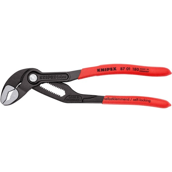 Knipex Cobra 87 01 180, 180mm, Pipe and Water Pump Pliers (Red, 18-Step Adjustable)