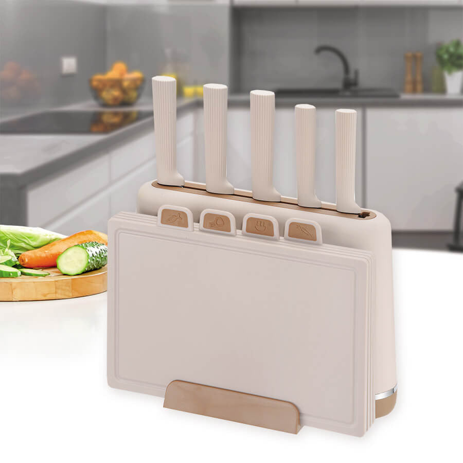 Σετ Μαχαιριών Maestro MR-1412-BEIGE με βάση και σετ επιφάνειας κοπής σε μπεζ χρώμα