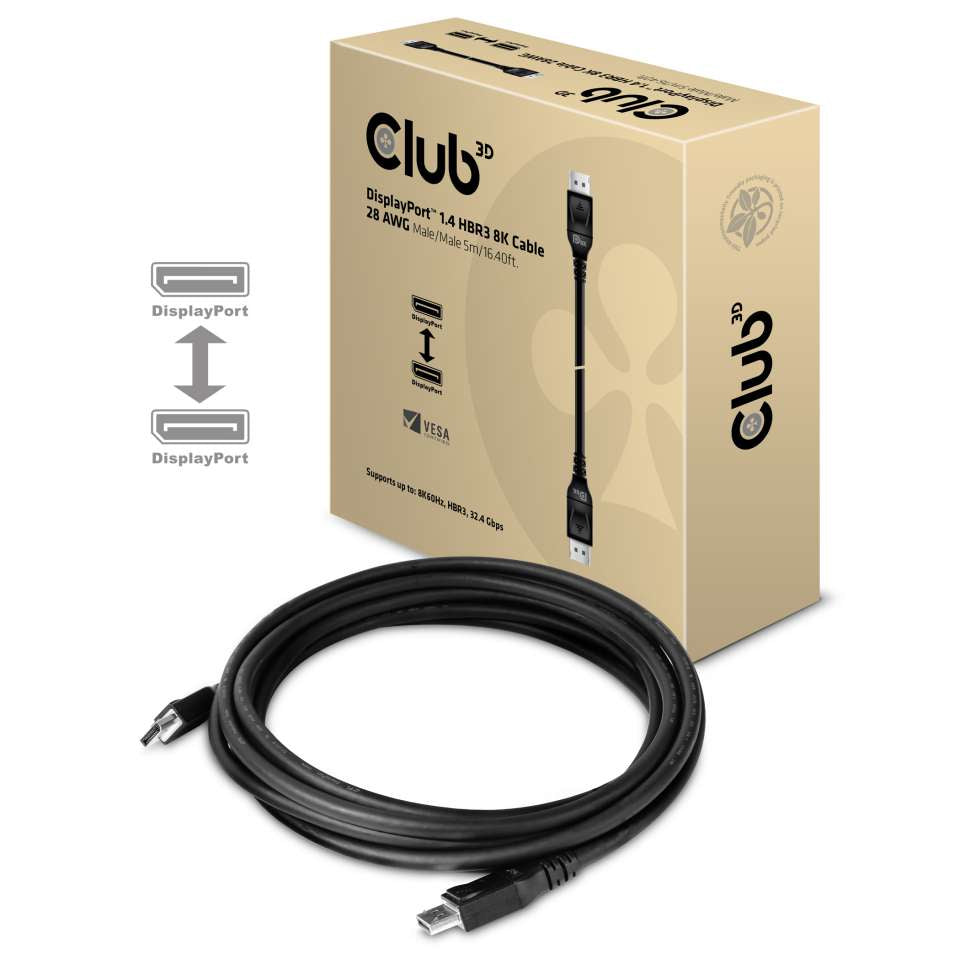 Club3D DisplayPort Cable 1.4 HBR3 32.4Gb/s 5m 8K60Hz St/St retail