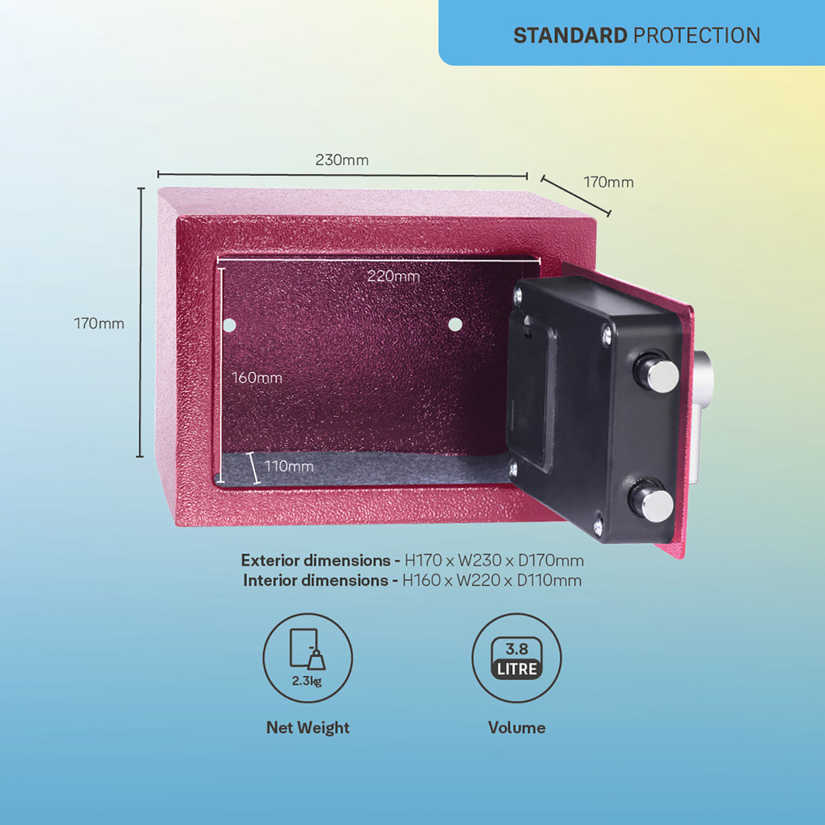 Yale YSV/170/DB2/P Freestanding Safe 3.8 Liters Steel Pink