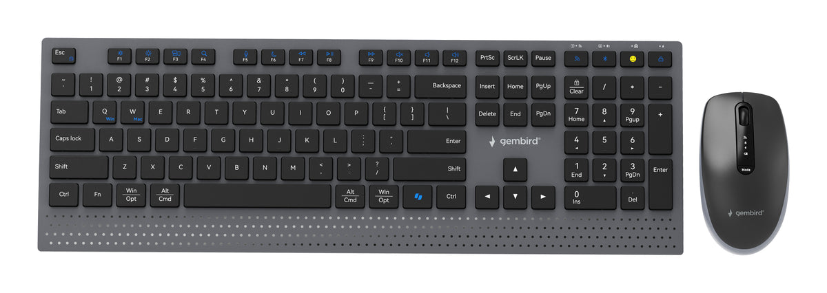 Gembird KBS-WPS-02 Dual-mode Slim Wireless Desktop Set, 2.4G+BT, US layout