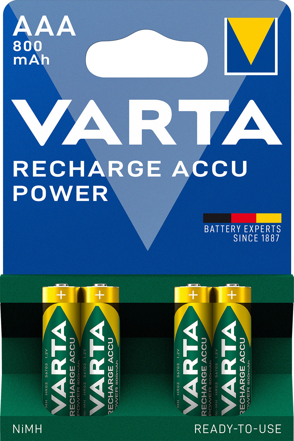 1x4 Varta Rechargeable Accu AAA Ready2Use NiMH 800 mAH Micro