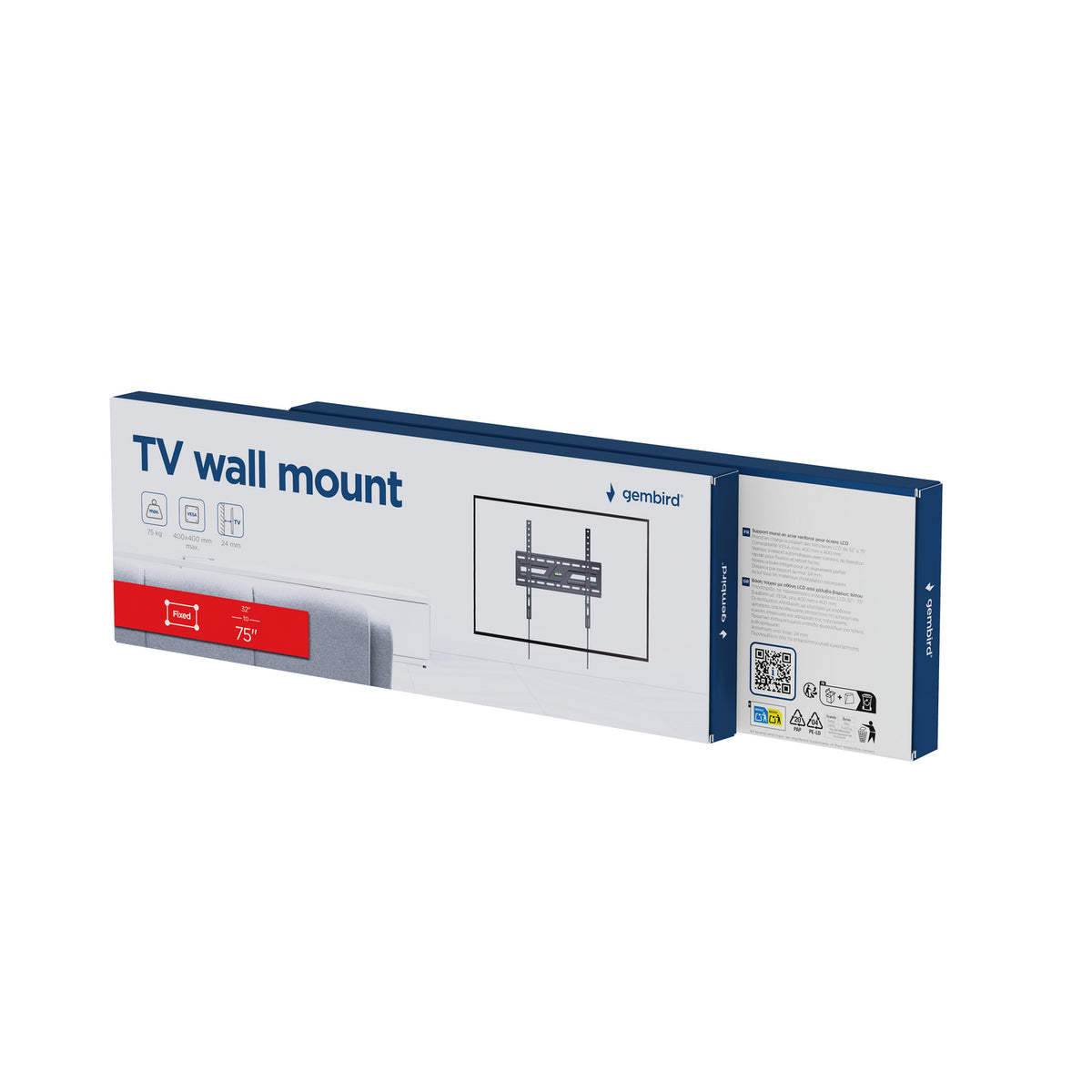 Gembird WM-75F-02 TV wall mount (fixed), 32”-75”, black