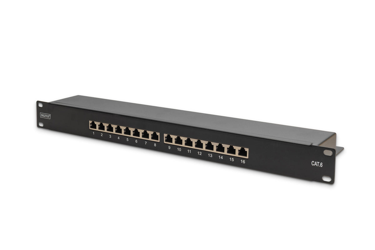 DIGITUS Patch Panel 1U 16-Port Cat6 Shielded Black