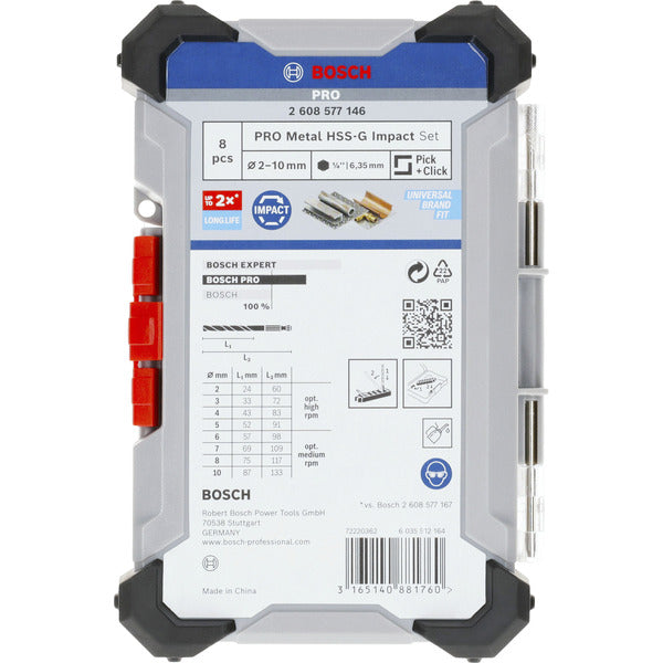 Bosch Powertools PRO Metal HSS-G Impact Spiralbohrer-Satz, 8-teilig