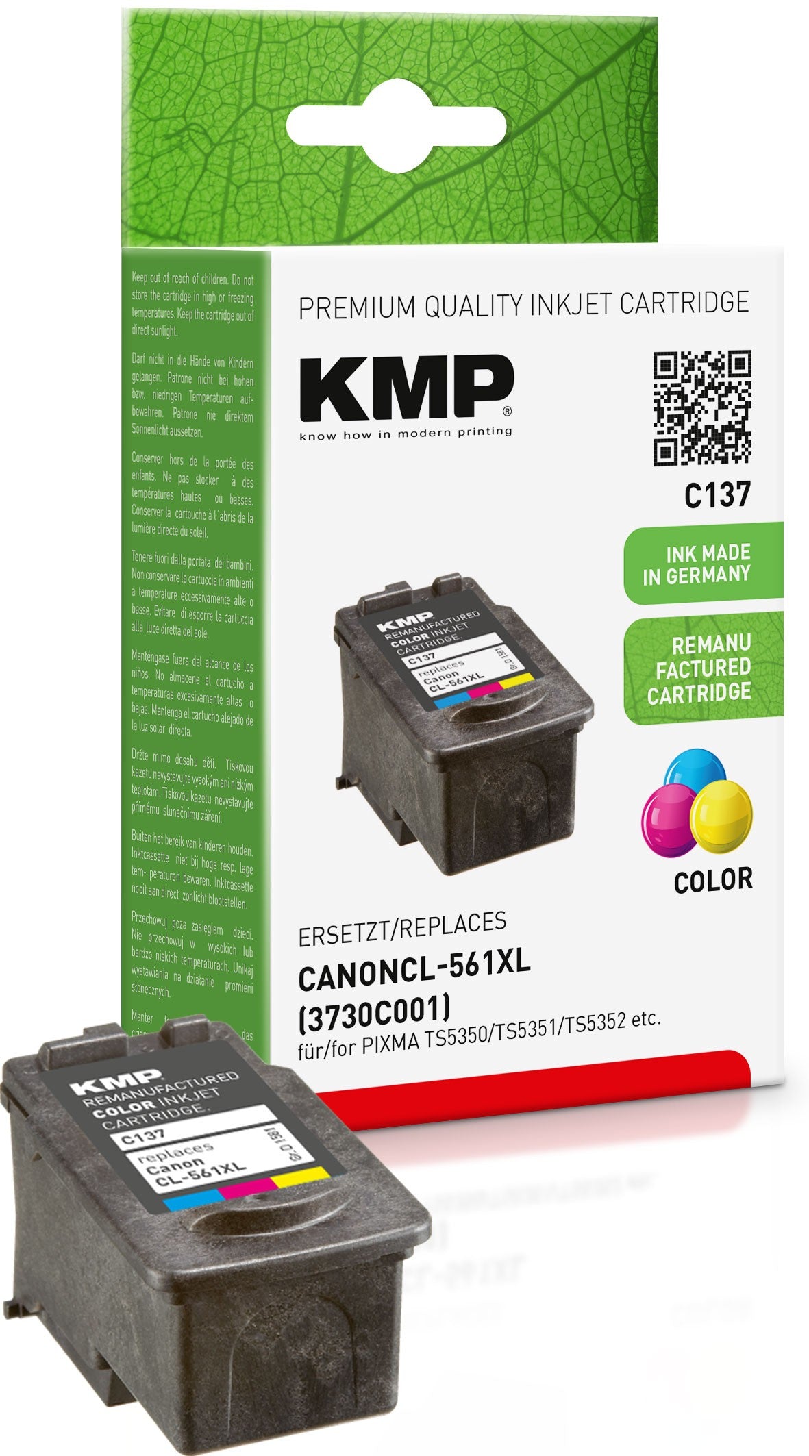 KMP Cartridge Canon CL-561XL/CL561XL 3-Color 300 S. C137 Refil Remanufactured