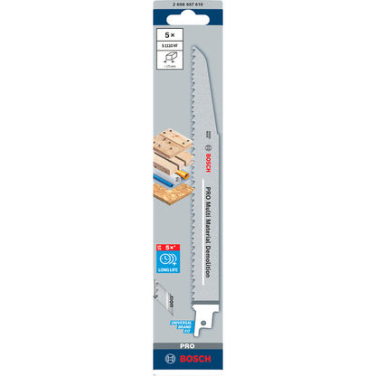 Bosch Powertools PRO Multi Material Demolition Säbelsägeblatt S 1110 VF, 5 Stück (Länge 225mm)