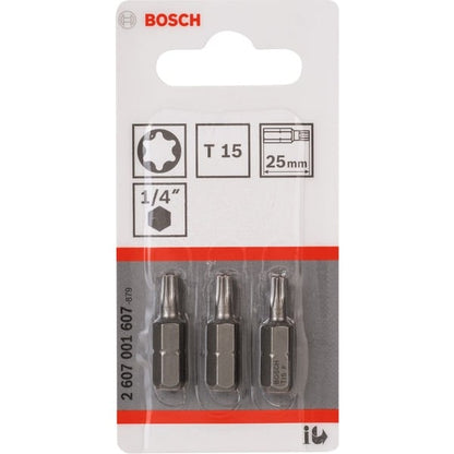 Bosch Powertools Extra-Hard Screwdriver Bit T15, 25mm, Set of 3