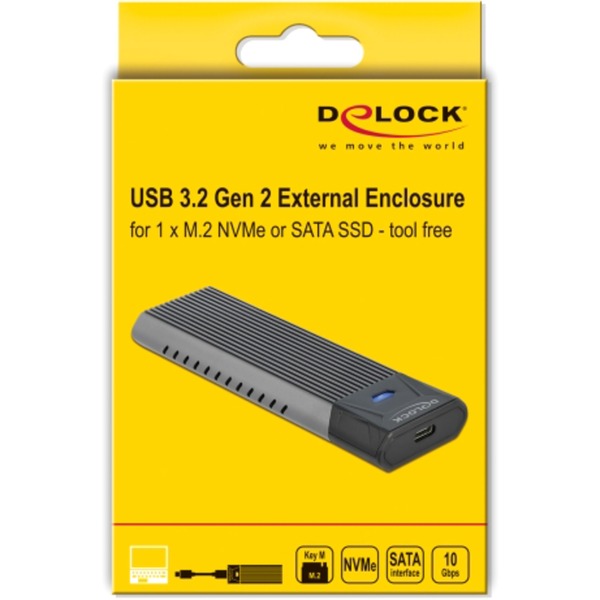 DeLOCK Externes USB Type-C Combo Gehäuse für M.2 NVMe PCIe oder SATA SSD (schwarz, werkzeugfrei)