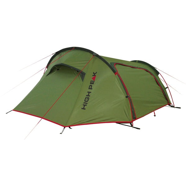 High Peak Tunnel Tent Sparrow LW 2P (Green/Red, with Vestibule for Luggage)